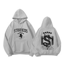 Stray Kids S-Class Dragon Graphic Hoodie Kpop Merchandise Oversized Pullover Sweatshirt Casual Long Sleeve Streetwear Unisex Winter Top S gray
