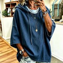 Women's Casual Hooded Denim Jacket with Three-Quarter Sleeves Loose Fit XL black