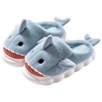 Shark Cotton Winter Slippers: Cute Cartoon Design, Thick Sole, Furry and Warm for Indoor/Outdoor Use, Unisex for Couples. 44-45 size fits 43-44 feet pilka