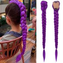 JOVIA 26inch Synthetic Braided Purple Hair Ponytail Rumi Costume Hairstyle Long Ponytail with Clips for Kids Halloween Christmas 26inches black