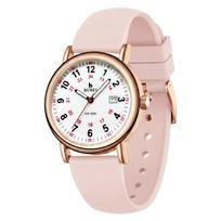 Analog Quartz Date Slim Luminous Silica Gel Perfect for and Celebrations [BUREI] Women's Watch, Stylish, Waterproof, Display, Design, Hands, rožinė