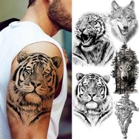 Didelio juodo tigro tatuiruotės netikros vyrų vilko leopardo tatuiruotės, atsparios vandeniui, didelis žvėris, pabaisa, kūnas, rankos, kojos, tatuiruotės, laikinas popierinis viršelis M
