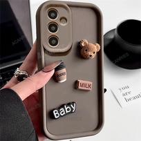 15 25 35 55 mielas 3D meškiuko kavos animacinio filmo silikoninis dėklas, skirtas Samsung Galaxy A15 A25 A35 A55 A05s A54 A34 A24 A14 minkštas matinis dangtelis A24 4G pilka