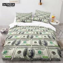 Spalvingas Pinigų Patalynės Komplektas JAV Dolerio Banknotai Antklodės Užvalkalų Komplektas 3D Spausdinimo Antklodės Užvalkalas Su Pagalvių Užvalkalais Miegamojo Dekoras AU Single(140x210cm)