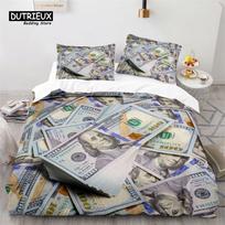 Spalvingas Pinigų Patalynės Komplektas JAV Dolerio Banknotai Antklodės Užvalkalų Komplektas 3D Spausdinimo Antklodės Užvalkalas Su Pagalvių Užvalkalais Miegamojo Dekoras US Queen(228x228cm)
