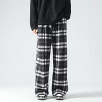 Men's Plaid Wool Wide-Leg Trousers: Loose-Fit, Lazy Style for Spring & Autumn 3XL juoda