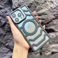 Applicable To IPhone16 Apple 15 Lens Bracket Mobile Phone Case Carbon Fiber Pattern Frameless Step Hollow Magnetic Case iPhone  12PRO/12 pilka spalva