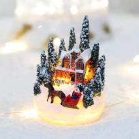 Kalėdinis namelis šviečiantis miniatiūrinis kūrybinis ornamentas Christmas cottage gray