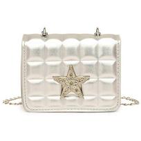 Women Small Square Bag Rhinestones Star Shoulder Bag Chain Bag Stylish Crossbody Bag PU Leather Dating for Work  Silver rožinė