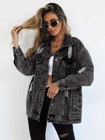 Xintang Denim Stylish Ripped Jacket – High-End European & American Design for Women 2XL black