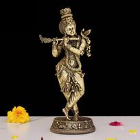 Lord Krishna Statue Handcrafted Standing Krishna Murti, Hindu God Idol- 6.5 Inch beige