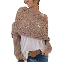Sleeved Shawl Scarf for Women Girl Breathable Cable Knitted Sleeves Scarf for Casual Wear Office Knitwear Shoulder Wrap brown