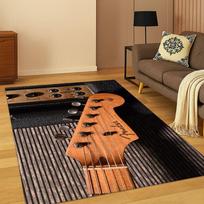 3D Fender Gitaros Boso Instrumento Muzikos Logotipas Kilimas Kilimėlis Miegamojo Svetainės Sofos Durų Kilimėlis Namų Dekoras, Plotinis Kilimėlis Neslystantis Dovana 40x60cm brown