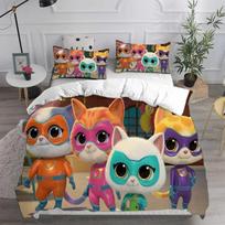 Anime Super Kitties Quilt CoverSuper Kitties Bedding Collections3D Digital Print Duvet Cover Pillowcase Collections Kids Adult Size 135x200cm 2pcs white