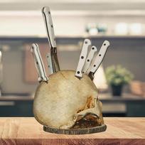 Kaukolės peilių laikiklis virtuvės laikymui Dervos kaukolės peilių laikymo stovas Gotikinis baisus skeletas Ornamentas Šventės dekoracija Dovana beige