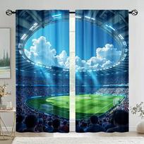 2 futbolo stadiono paveikslėlių užuolaidų komplektas Tinka miegamojo, svetainės, virtuvės dekoravimui Namų langų užuolaida Plotui Pagaminta iš poliesterio W100*H70(CM)-Hooks&2PCS blue