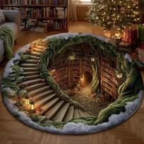 Užburtos bibliotekos tunelis 3D iliuzijos apvalus kilimas knygų kampeliui svetainės grindų kilimėlis miegamojo literatūrinio dekoro kilimas Diameter 100cm