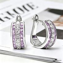 Yanbai Elegant Full Diamond Ear Cuff Earrings for Women's Fashionable Style violetinė