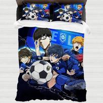 Anime Japonų Blue Lock Vaikų patalynės komplektas, Futbolo berniuko miegamojo dekoras Lova Mikropluošto antklodės užvalkalas ir pagalvės užvalkalas 75*50cm 70x133cm 2pcs&Duvet Cover blue