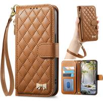 Leather Wallet Flip Case for OnePlus 15 15T 15R Nord 5 CE5 5G, Phone Cover with Wristlet Strap Zipper Pocket OnePlus 15R šokoladas