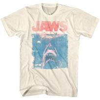 Jaws 70's Thriller Movie Faded Hungry Shark Coming From The Depths Men's T Shirt 2XL gray