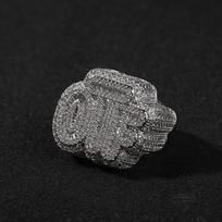 BLING KARALIUS Baguettecz Raidės OTF Žiedas Ledinis Dvispalvis Piršto Žiedas Kubinis Cirkonis HipHop Žiedas Subtilūs Punk Papuošalai 9 gray
