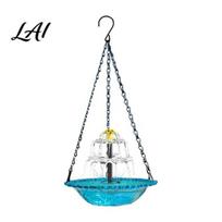 Patio Bird Bath Solar Fountain Cascade Hanging Birdbath Powered Water Easy Hang mėlyna