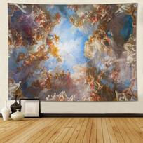 Senovinė Paryžiaus rūmų Renesanso gobelenas su angelais Sienos lubų dekoracija Akademijos kambario dekorui Tapyba Estetinis menas Dievas 100X150CM gray