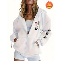 Moteriškas laisvalaikio džemperis su užtrauktuku, su spausdinta meškiuko delno rašto Hoodie L white