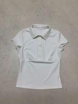 American sports style summer solid color Spice Girl top lapel collar pullover elastic tight breasted slim-fitting short-sleeved T-shirt L