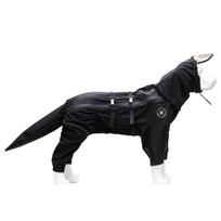 Neperšlampamas šuns lietpaltis-kombinezonas su nuimamu gobtuvu, pilnai dengiantis kojas lietpaltis dideliems šunims, atspindintis, reguliuojamas (Black,L 8-10kg) juoda