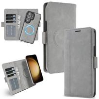 Magnetinis 2 viename nuimamas atverčiamas kortelių dėklas-piniginė odinis dėklas Samsung S26 Ultra S25 S24 S23 apsaugantis nuo smūgių Magsafe dangteliui Galaxy S26 Ultra gray