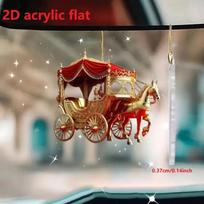 Kalėdinė rogės su arkliu ornamentas 2D akrilinis Kalėdų eglutės ornamentas Žiemos namų dekoravimui Automobilio stalo raudona