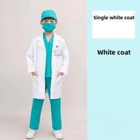 Vaikų epidemijų prevencijos kostiumas Gydytojo kostiumo rinkinys su medvilniniu audiniu vaidmenų žaidimams ir scenos pasirodymams White Coat,120cm white