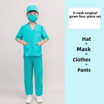 Vaikų epidemijų prevencijos kostiumas Gydytojo kostiumo rinkinys su medvilniniu audiniu vaidmenų žaidimams ir scenos pasirodymams V Neck,130cm blue