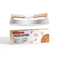 Double Wooden-Handled Stainless Steel Pizza Cutter Knife