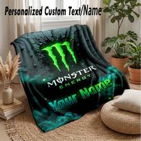 Monster Energy Custom Flannel Throw Blanket Print Your Name Text Soft Warm Blanket Holiday Present 100cmx150cm