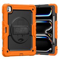 for iPad Pro 13-inch (M4) , Military Grade Shockproof Protector Silicone Cover with Pencil Holder+Handle Shoulder Strap Case iPad Pro 13 M4 2024 black