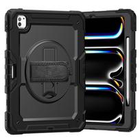 for iPad Pro 13-inch (M4) , Military Grade Shockproof Protector Silicone Cover with Pencil Holder+Handle Shoulder Strap Case iPad Pro 13 M4 2024 juoda