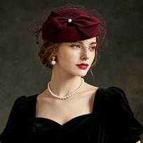 French Style Bow Fedora Hat Fedoras Woolen Beret Fashion Airline Stewardess Caps  Ball tamsiai raudona spalva