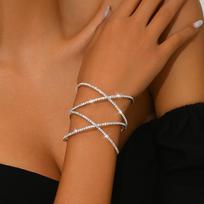 Sidabrinė Atvira Apyrankė su Cirkoniais, Kryžmai Susikertanti, Daugiasluoksnė, Susukta, Blizganti, Kristalinė, Plati Riešo Apyrankė Vakaro Šventei bracelet brown