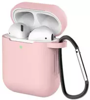 Dėklas AirPods 2 / AirPods 1, silikoninis minkštas dėklas ausinėms + raktų pakabukas karabinas, rožinis (dėklas D)