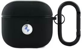 BMW BMA4SSLBK AirPods 4 dėklas juodas/juodas tikros odos su sidabriniu logotipu