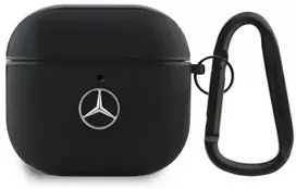 Mercedes MEA4CSLBK AirPods 4 apsauginis dėklas juodas/juodas Oda Metalinis Logotipas
