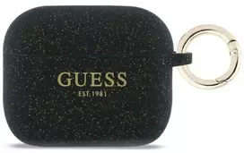 Guess Silikoninis dėklas su blizgučių žiedu, skirtas AirPods Pro 3 - Juodas