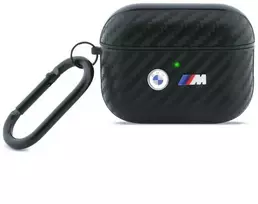 BMW Anglies pluošto metalinis dėklas su logotipu, skirtas AirPods Pro 3 - Juodas