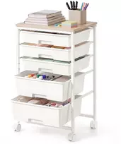 Songmics Mobilioji lentyna su stalčiais, 5 lygių, balta, 39,5 x 28,5 x 63 cm