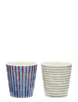 Anna + Nina - Stripe Affair Coffee Cup Set Of 2 - Kavos puodelis - Marga / raštuota
