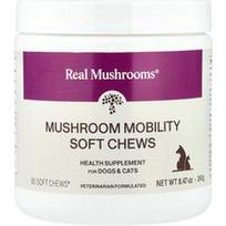 Real Mushrooms, Minkšti kramtukai „Grybų judėjimą skatinantys“ šunims ir katėms, 60 minkštų kramtukų, 240 g