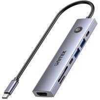 Unitek USB-C centrinis mazgas H1124AGY01, 7-in-1, 100W PD, HDMI 2.0, 5Gbit/s, 2x USB Type-C, 2x USB Type-A, microSD skaitytuvas